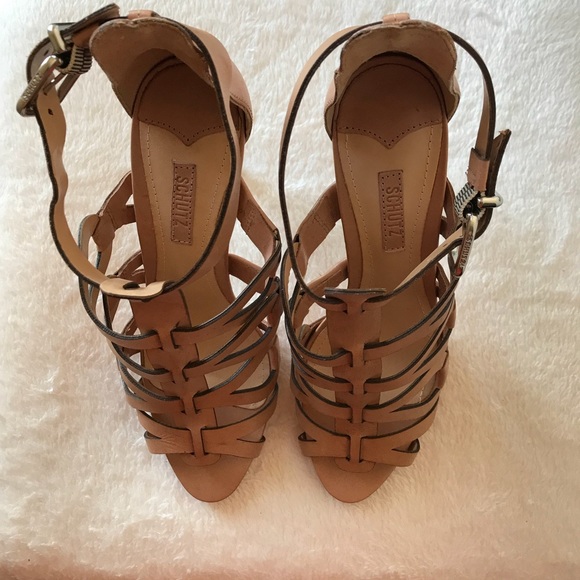 Shultz Tan Leather Open Toe Heels - Picture 6 of 10